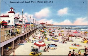 Postcard NJ Ocean City - Boardwalk and Beach View