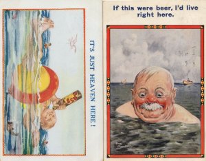 Swimming In Beer Drinking Alcohol 2x Old WW2 Comic Alcohol Postcard s