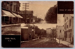 K25/ Lyons Falls New York Postcard c1910 2View Main Street Stores 138
