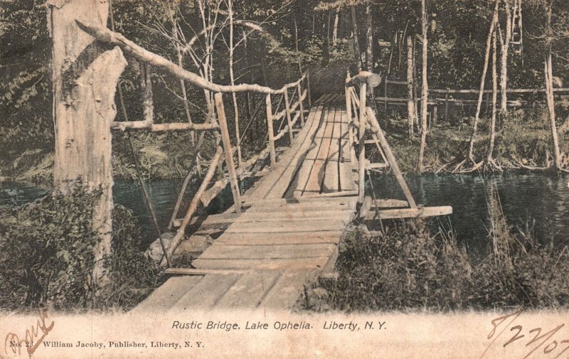 Vintage Postcard 1900's Rustic Bridge Lake Ophelia Liberty NY William Jacoby