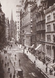 New York City Wall Street Looking West From Pearl Street Toward Trinity Churc...