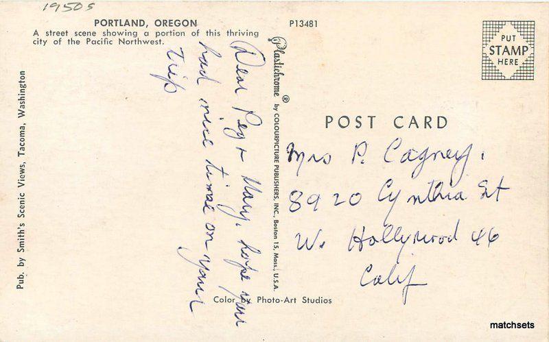 Autos 1950s Portland Oregon Street Scene Smith Scenic postcard 11138