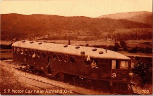 Southern Pacific Motor Car Near Ashaldn OR Railroad Vintage Postcard K66