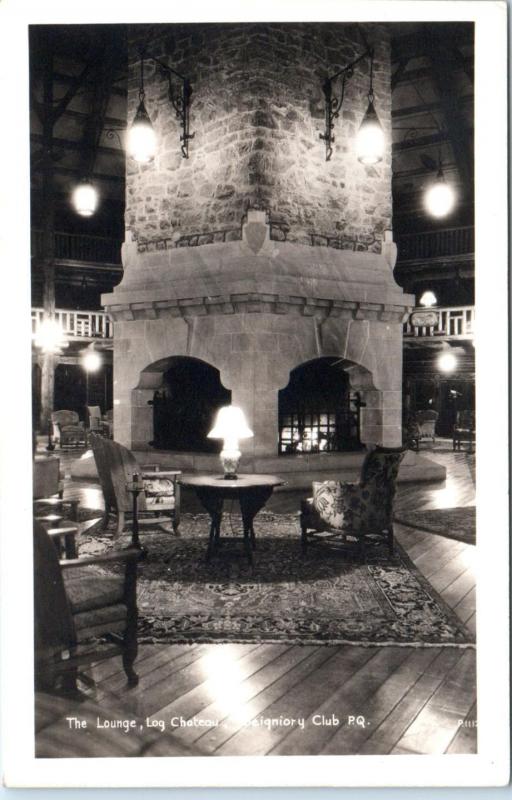 RPPC MONTEBELLO, PQ Canada   SEIGNIORY CLUB  The LOUNGE  c1930s Postcard