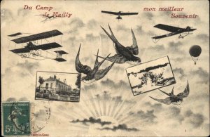 Camp de Mailly France Airplanes & Birds c1910 Postcard