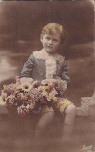 RP: Handsome Little boy with bouquet of flowers, 1900-10s