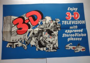 3-D Television Stereo Vision Glasses Promo Poster Family And Dog Watch TV Retro