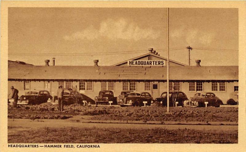 Headquarters Cars Hammer Army Air Field Fresno California WWII postcard