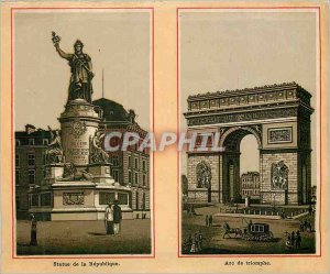 Old Postcard Statue of the Republic and the Arc de Triomphe