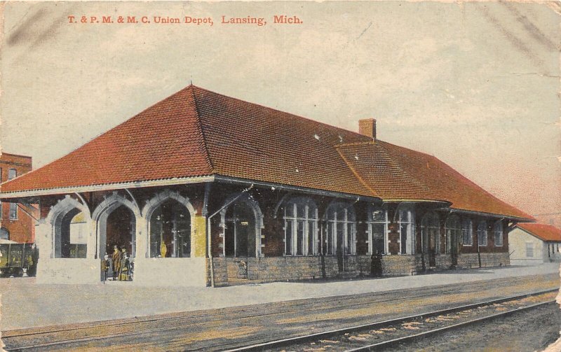 J66/ Lansing Michigan Postcard c1910 Union Railroad Depot Station 288