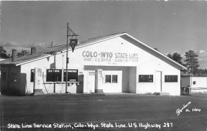 J16/ near Fort Collins Colorado RPPC Postcard 50s State Line Gas Station 147