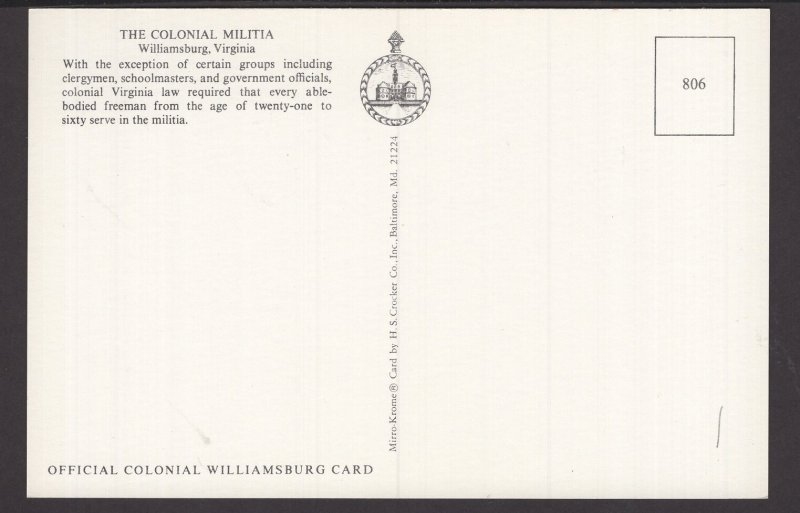 Virginia Williamsburg - The Colonial Militia ~ Cont'l