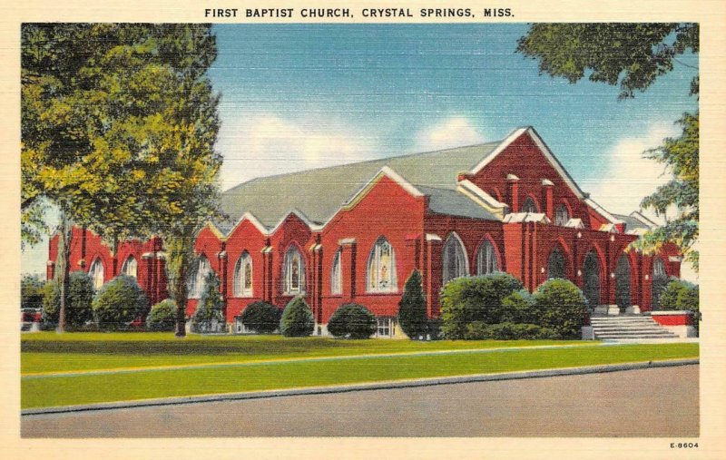 CRYSTAL SPRINGS, Mississippi MI   FIRST BAPTIST CHURCH  Copiah County   Postcard