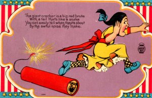 4th Of July Anthropomorphic Giant Firecracker Lady Postcard