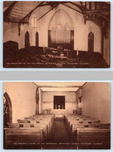 2 Postcards ROCKFORD, Illinois IL ~ Sanctuary CENTENNIAL METHODIST CHURCH Chapel
