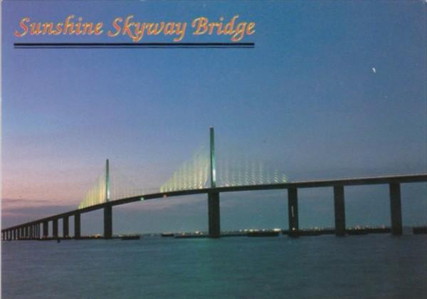 Florida Sunshine Skyway Bridge Across Tampa Bay At Night