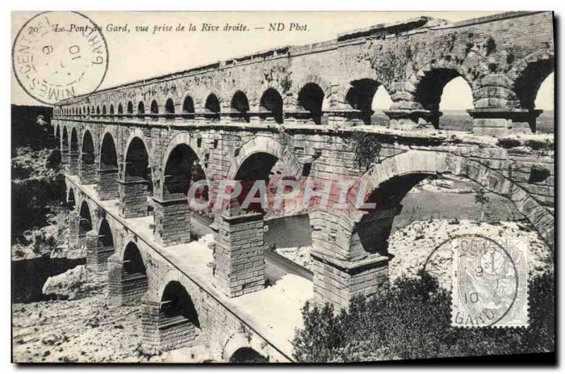 Old Postcard Nimes Pont du Gard The view from the right bank