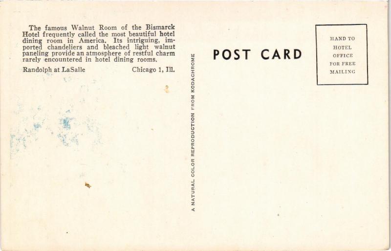 WALNUT ROOM BISMARCK HOTEL CHICAGO ILLINOIS