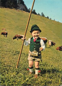 Children types costume German traditional outfit cows herd postcard