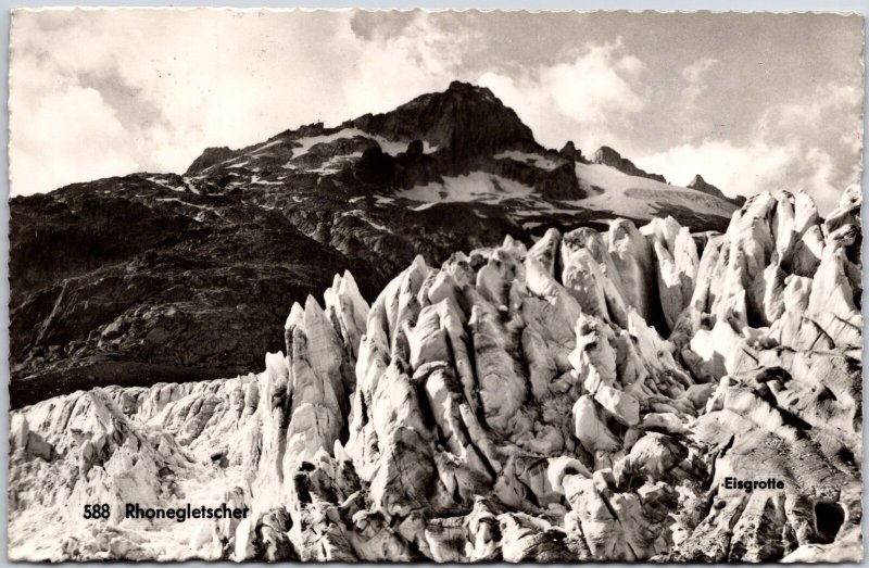 1950's Rhonegletcher Eisgrotte Switzerland Real Photo RPPC Posted Postcard