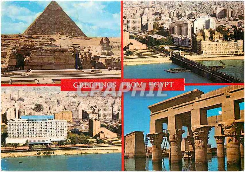 Modern Postcard Greetings from Egypt Giza The pyramids of Chefren and the Sph...