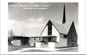 Real Photo Postcard Mount Calvary Lutheran Church in Marysville, Kansas~133217