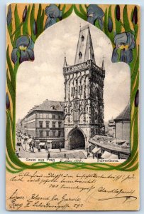 Czech Republic Postcard Greetings from Prague Pulverthurm c1905 Antique