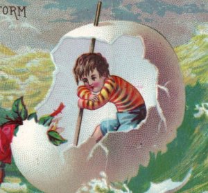 1880s Johnston & Reilly Dry Goods Fantasy Child In Egg-Boat On Sea F106