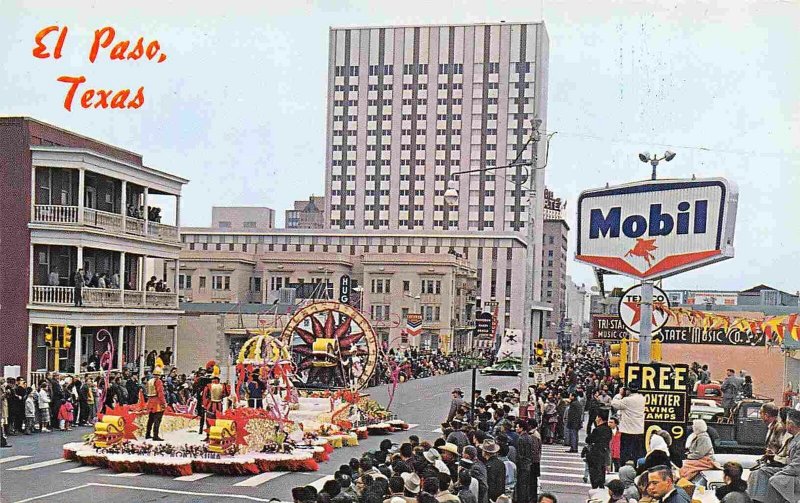 Sun Carnival Parade New Year Mobil Gas Sign El Paso Texas postcard