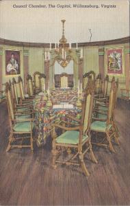 Council Chamber, The Capitol, Williamsburg, VA, Early Linen Postcard, unused