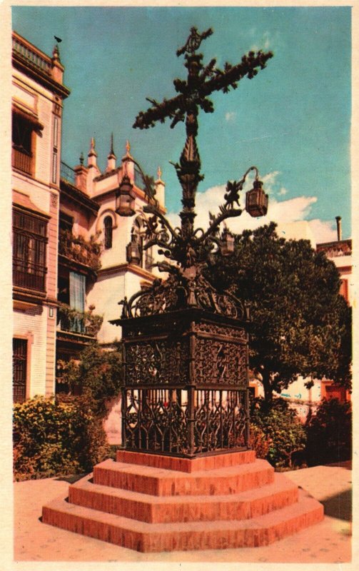 Vintage Postcard Sevilla Cruz de la Cerrajera Wrought Iron Cross 