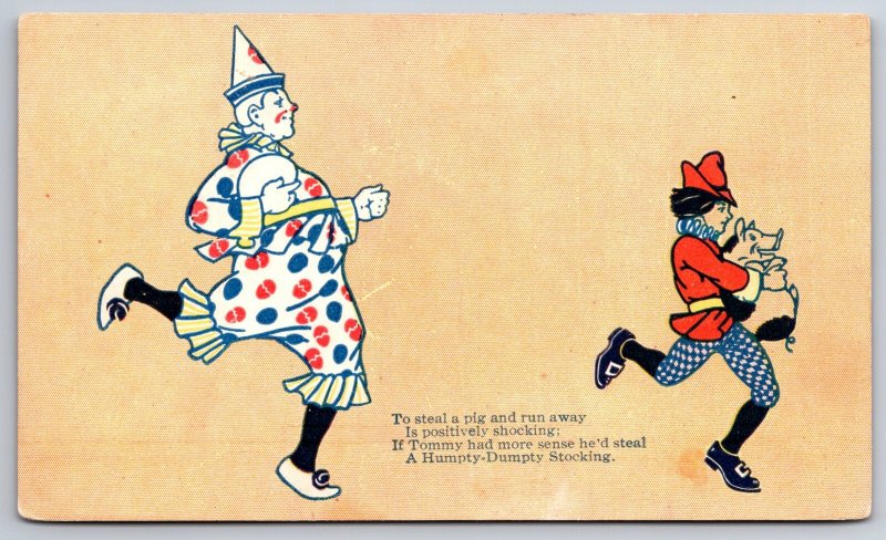 Clown Chasing Pig Thief~Verse For Humpty-Dumpty Hose Stocking Advertising~c1907