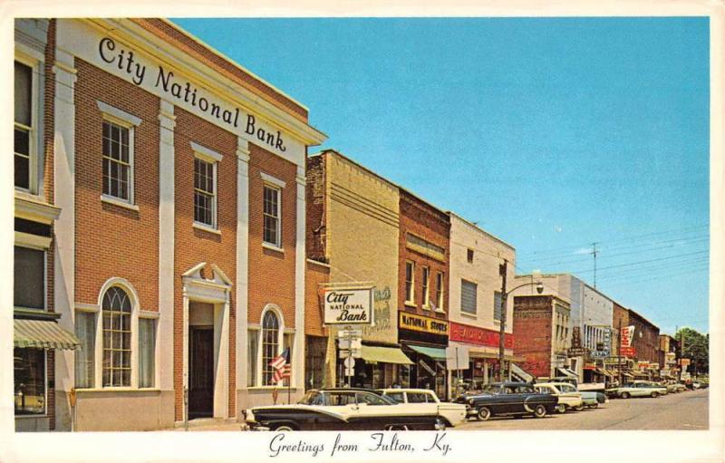 Fulton Kentucky Lake Street Scene Bank Vintage Postcard K52906