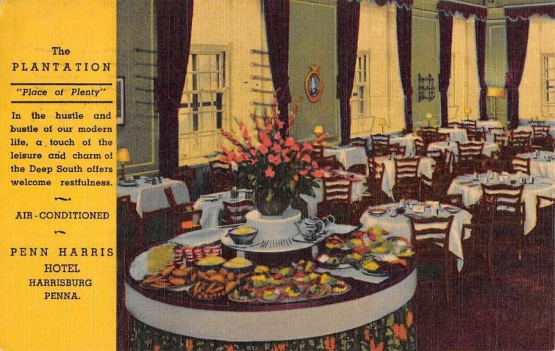 Harrisburg Pennsylvania Hotel Plantation Dining Room Antique Postcard K64530