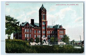 1908 High School Exterior Building Field St. Joseph Missouri MO Vintage Postcard