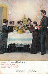 Merry Christmas People Enjoying a Christmas Meal Vintage Postcard B59