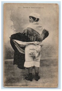 Girl Scarf Fur Bonnet Souvenir De Malo Les Bains France Antique Postcard 