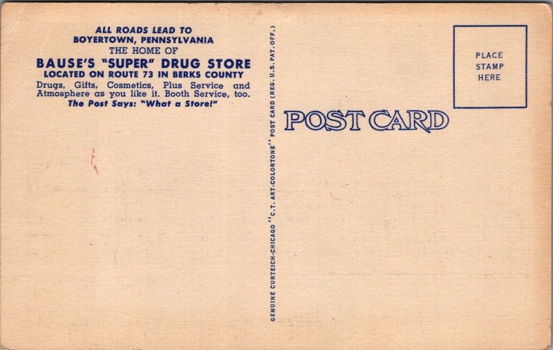 Postcard Bause's Super Drug Store Boyerstown PA