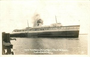 Postcard RPPC 1944 Michigan Ludington Pere Marquette car Ferry Midland MI24-1702