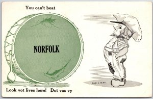 1910's You Can't Beat Norfolk VA Big Drum And The Boy Comic Souvenir Postcard