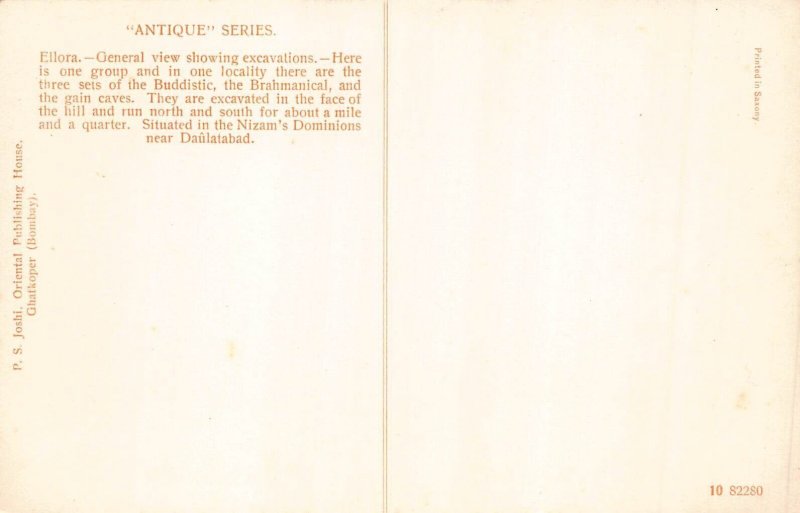 L377 India Ellora General view showing excavations Caves temple vintage postcard