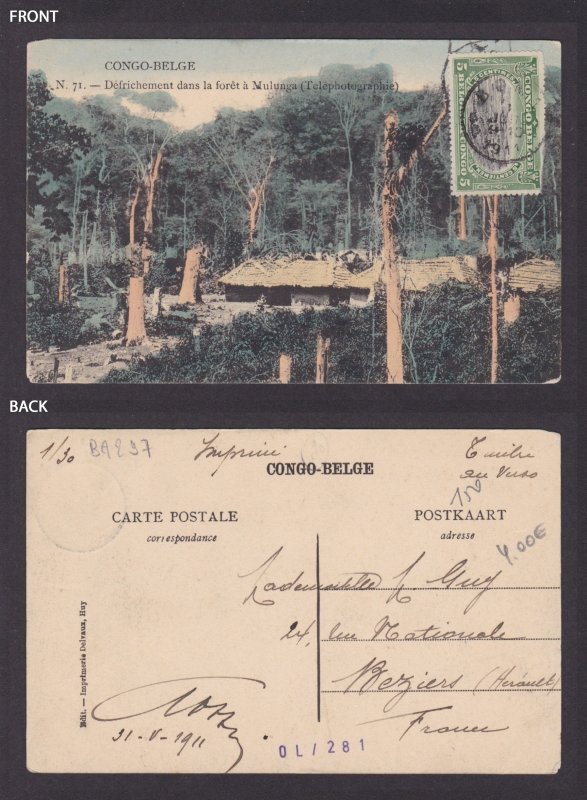 Postcard, BELGIAN CONGO, Clearing in the forest in Mulunga
