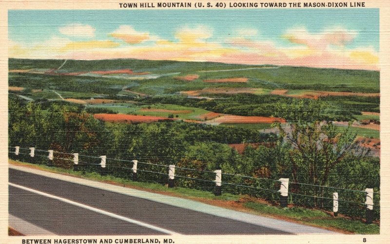 Vintage Postcard 1920's Town Hill Mtn. Mason-Dixon Line Hagerstown Cumberland MD