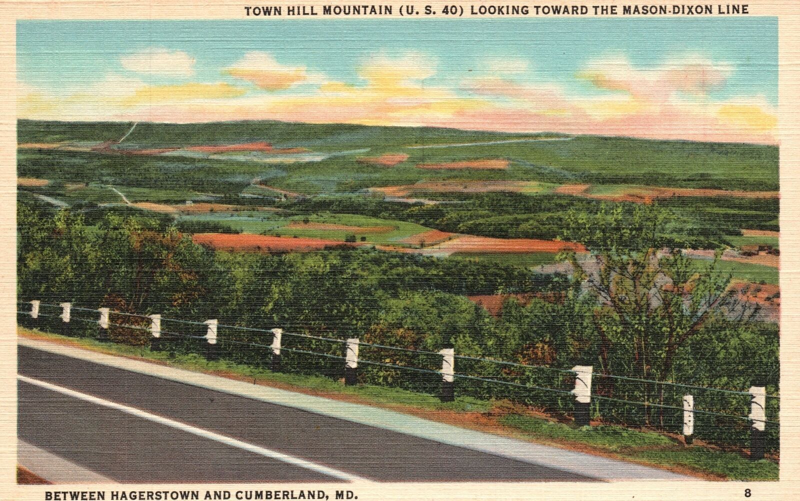 Vintage Postcard 1920's Town Hill Mtn. MasonDixon Line Hagerstown