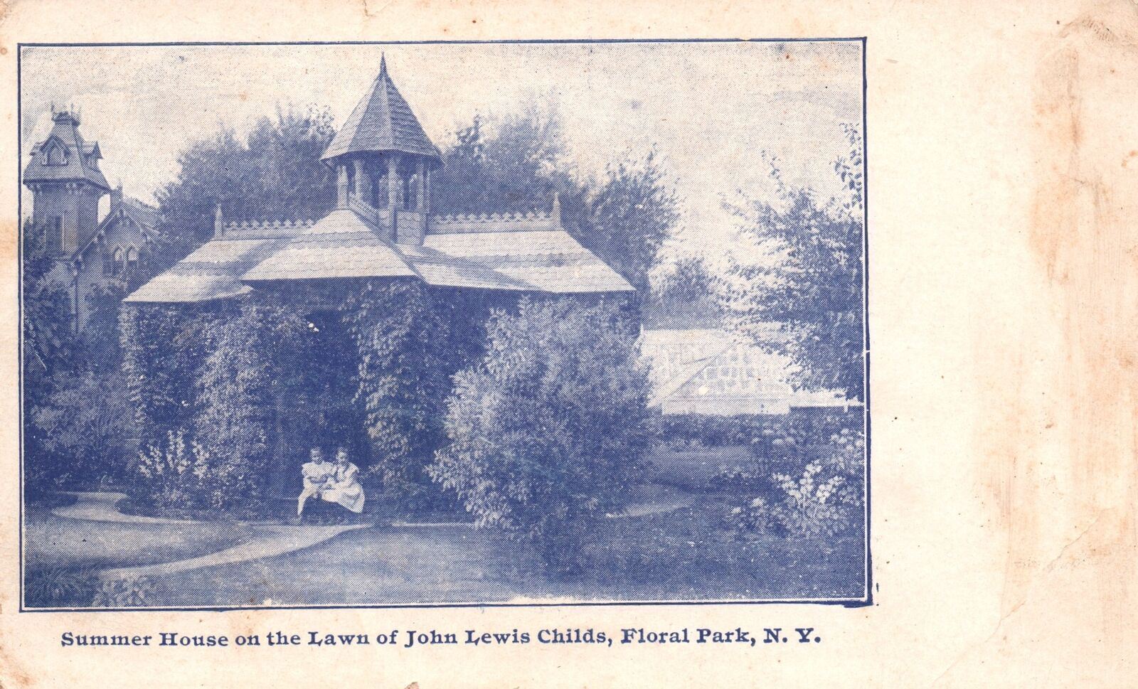 Vintage Postcard Summer House Lawn Of John Lewis Childs Floral Park New