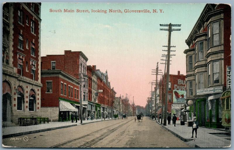 GLOVERSVILLE NY SOUTH MAIN STREET 1913 ANTIQUE POSTCARD