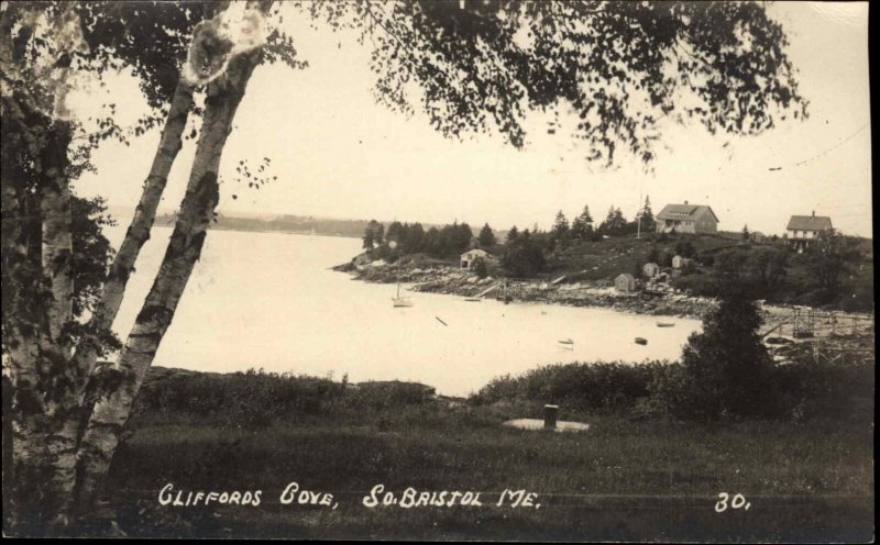 South Bristol Maine ME Cliffords Cove Eastern Illus Real Photo Vintage Postcard