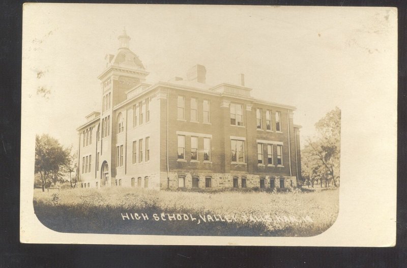 RPPC VALLEY FALLS KANSAS HIGH SCHOOL BUILDING VINTAGE REAL PHOTO POSTCARD