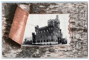 1907 Armory Building Entrance View Classic Cars Lowell Massachusetts MA Postcard 