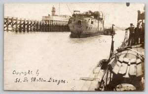HMS VINDICTIVE Block Ship Sunk Zeebrugge Mole Ostend Harbour RPPC Postcard P23